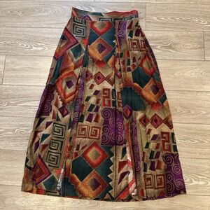 Vintage 90s Hot Stuff Southwestern Tribal Geometric Boho Midi Skirt M USA